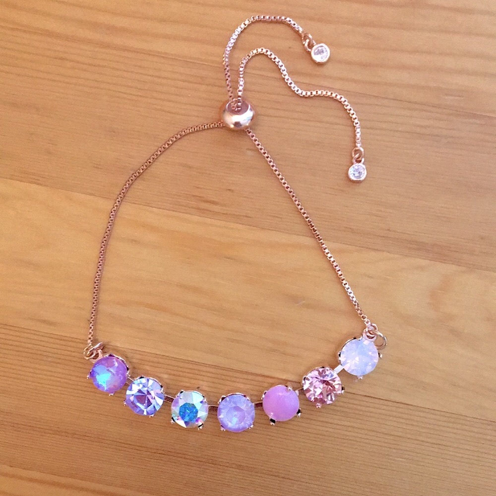 Amethyst Purple + Pink Opal Ombré Rose gold Crystal Bracelet